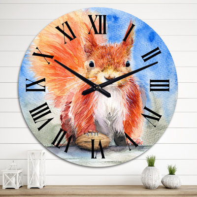 Mignon écureuil roux sur fond bleu - horloge murale traditionnelle