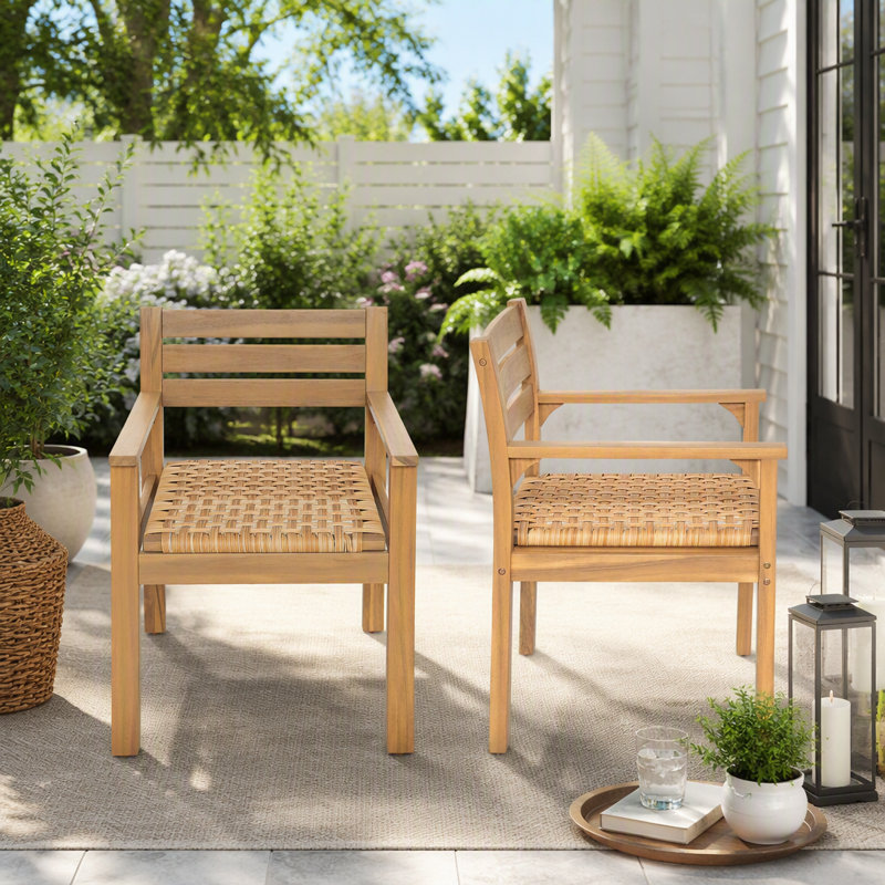 Ensemble de 2 chaises de salle à manger d'extérieur en bois d'acacia avec assises tressées