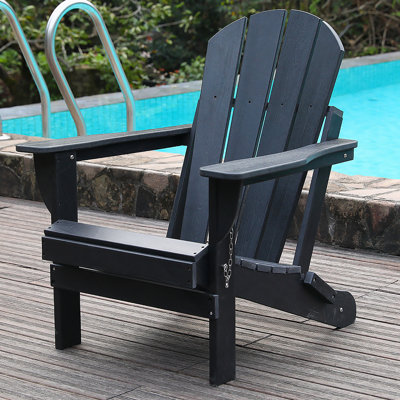 Chaise pliante Adirondack avec porte-gobelets doubles - Chaises d'extérieur en PEHD toutes saisons, chaise de patio en bois pour cour, camping, jardin, piscine et foyer extérieur, noir
