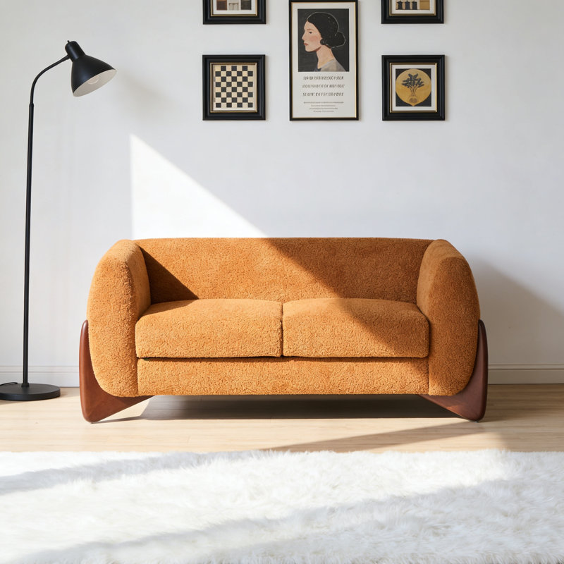 Oversized Faux Sherpa Boucle Upholstery With Removable Cushions, Caramel