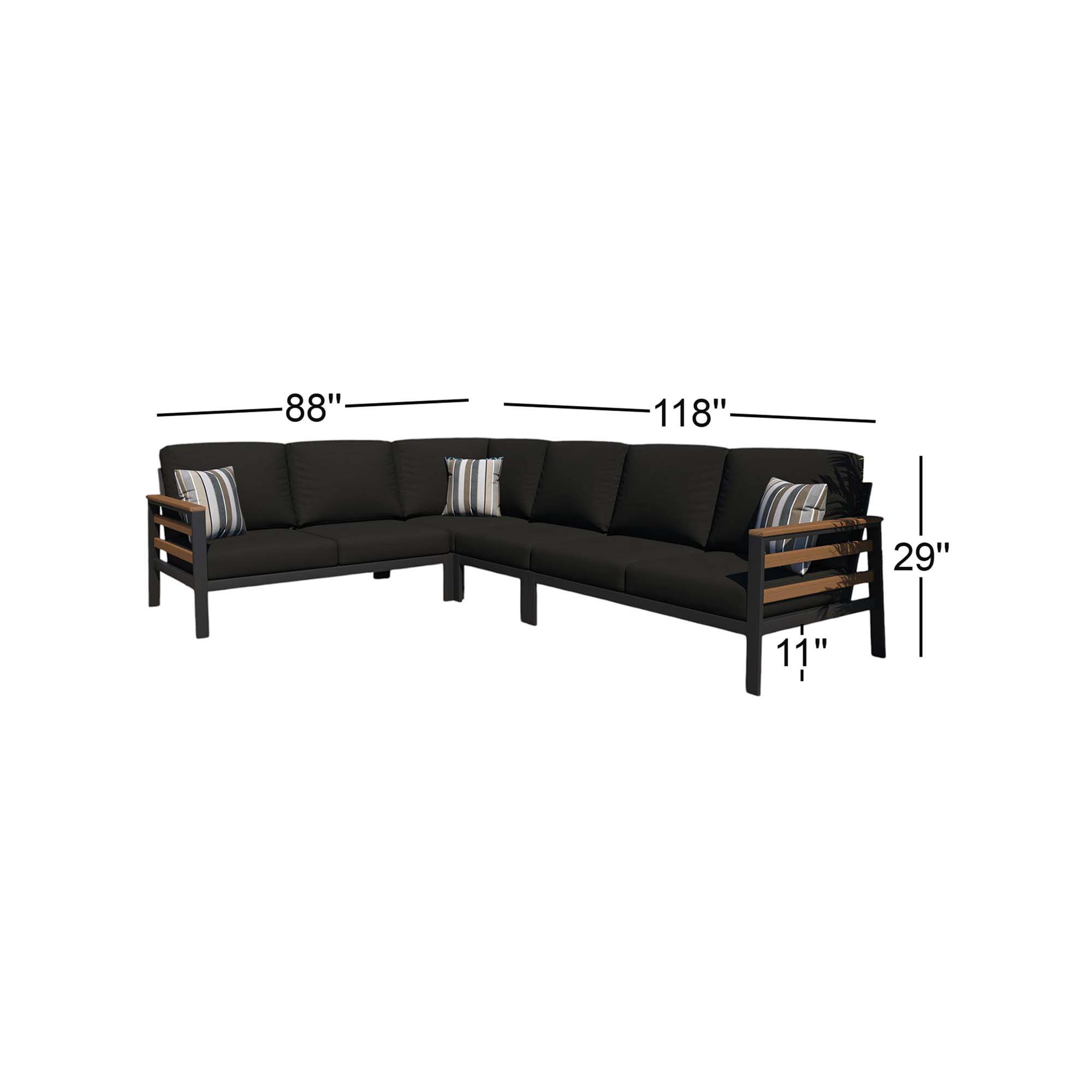 Townsend Outdoor 6 Person Sectional Seating Group With Sunbrella Cushions, Canvas Black Sunbrella® Canvas