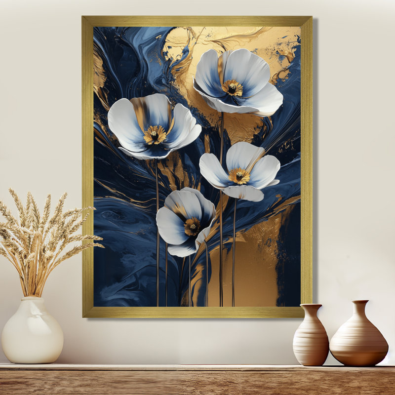 Kubik - Floral Wall Art, H 32 po x l 24 po, Reproduction encadrée d'une seule photo, Doré