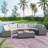 8-Pieces Outdoor Wicker Round Sofa Set, Half-Moon Sectional Sets All Weather, Curved Sofa Set With Rectangular Coffee Table, PE Rattan Water-Resistant And UV Protected, Movable Cushion-1169765888