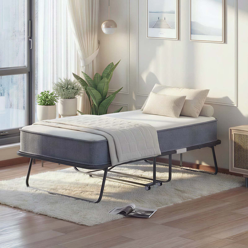 Lit d'appoint pliant portable de 50 pouces avec matelas de 5 pouces et roues verrouillables, Complet/Double