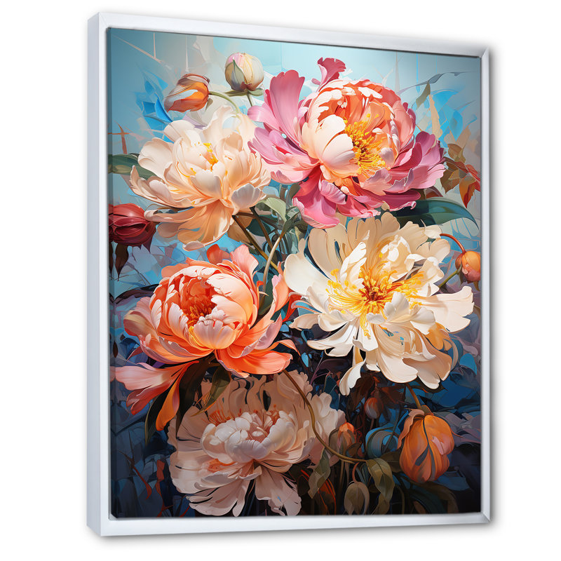 Peony Petal Poetry III sur toile, Cadre flottant blanc, H 20 po x l 12 po x P 1 po