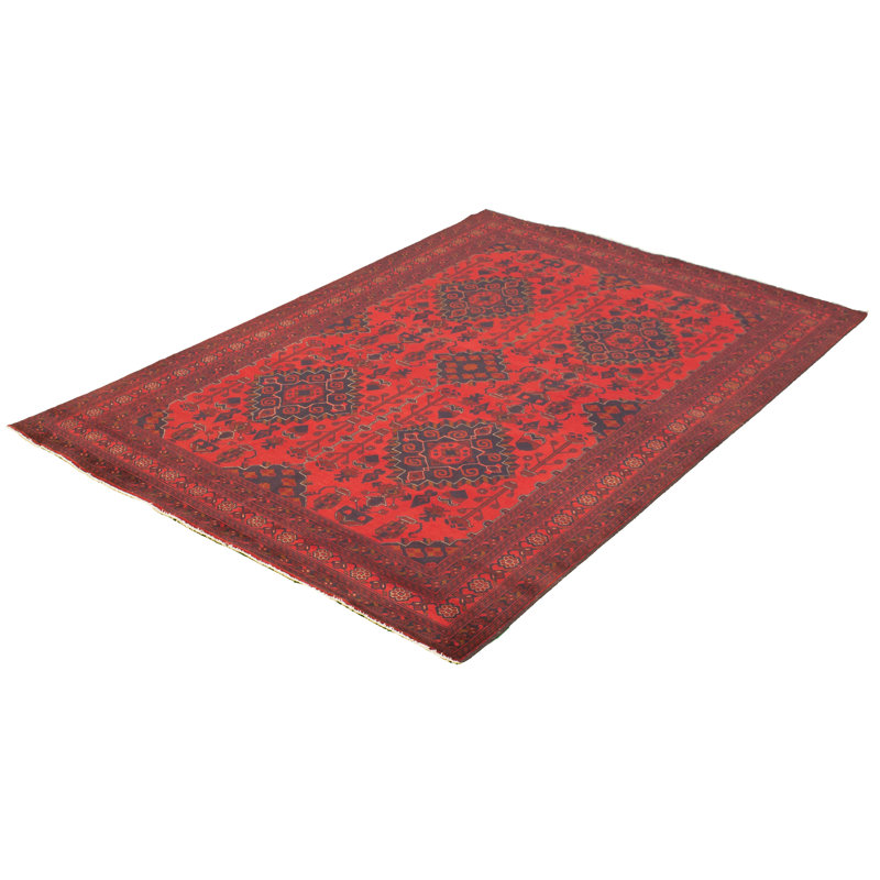 Tapis unique en laine noué à la main style Esari des années 2010 de 6 pi 5 po x 9 pi 9 po rouge Quay