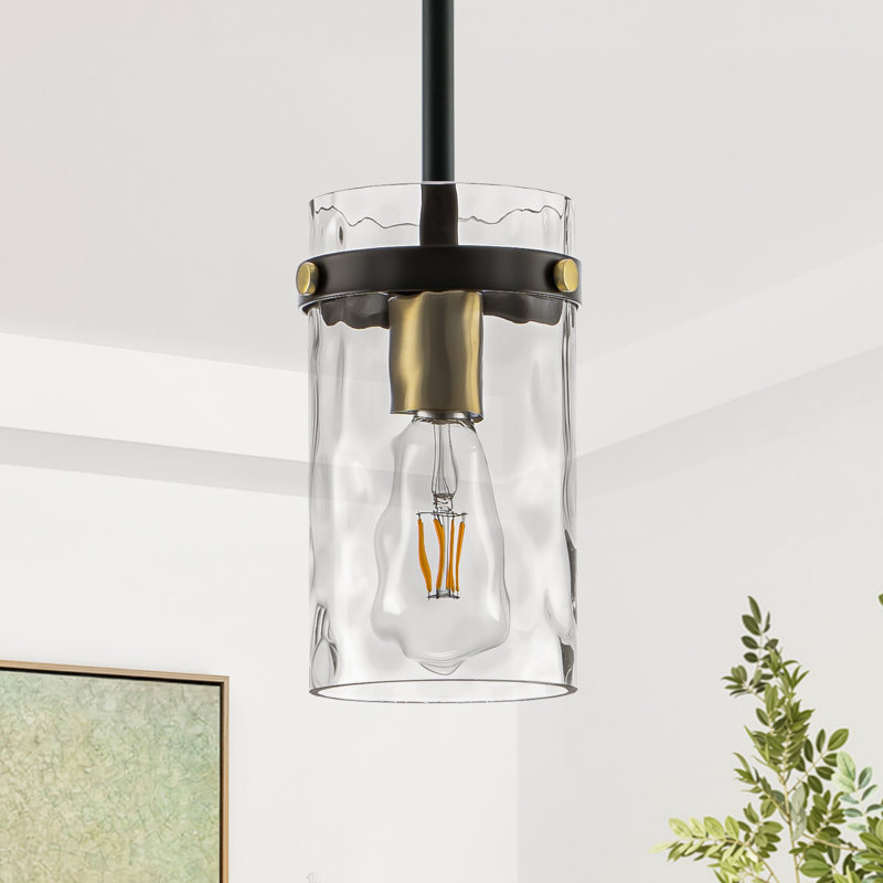 1-Light 5.1"W Medium Glass Pendant Light for Over Sink, Black/Gold