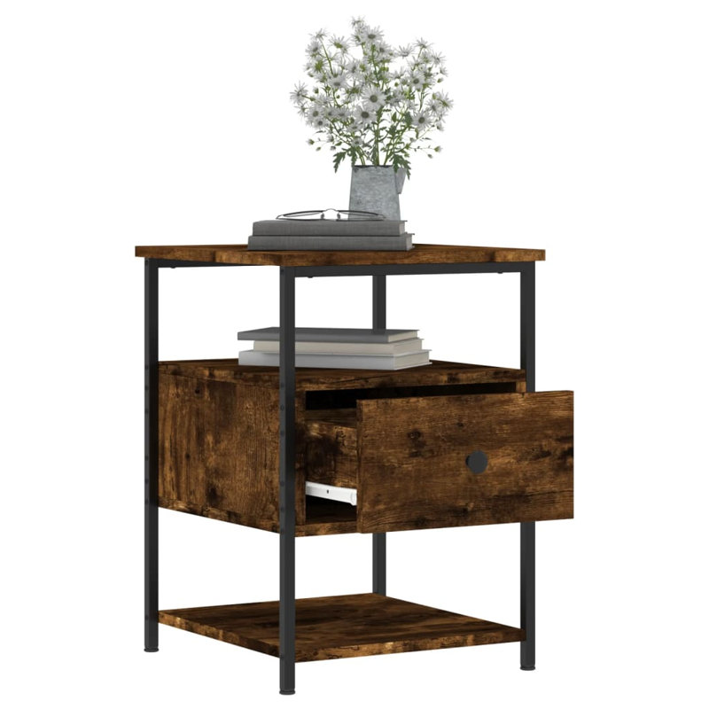 Agshin 40cm W Iron Bedside Table, Smoked Oak, Set of 2