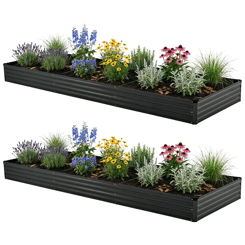 Lafayette Rectangular Galvanized Metal Raised Garden Bed, 12" H x 144" W x 48" D, Black