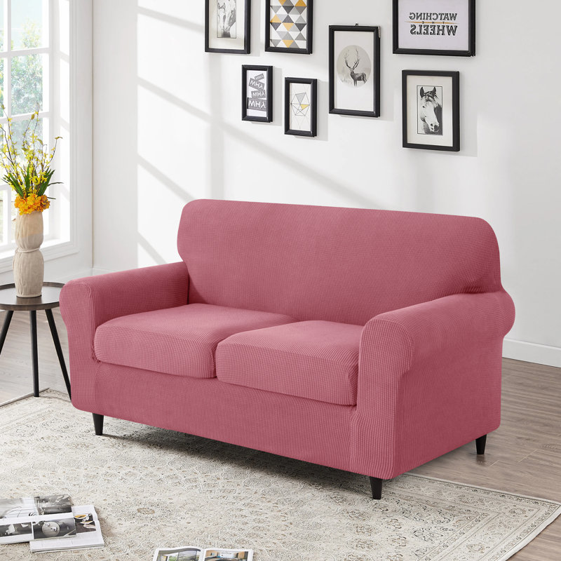 Housse pour causeuse à coussins carrés / rectangulaires Elastic, Rose corail