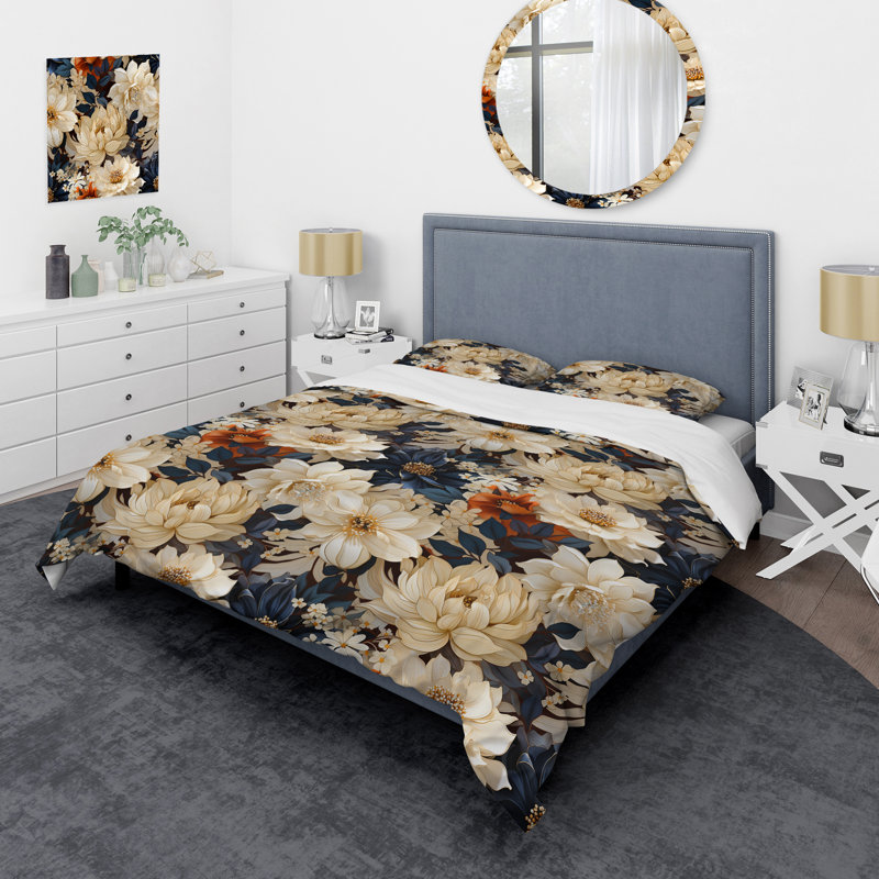 Ensemble de housse de couette à motif mosaïque inspiré de pivoines Serenity III