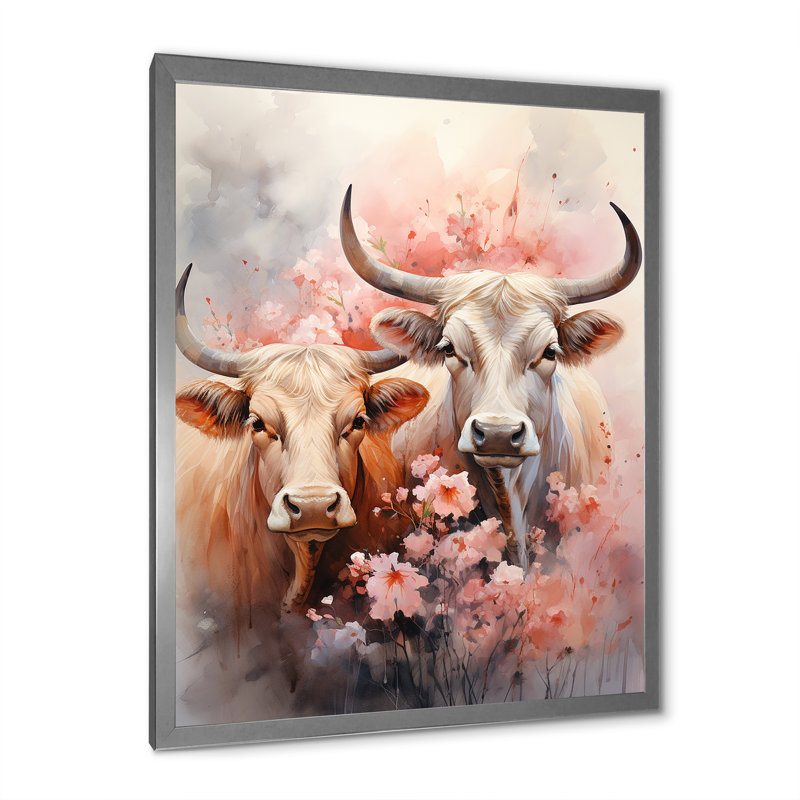 «Romanticism Yaks Couple Harmony» sur impression sur toile, Cadre simple argenté, H 32 po x l 24 po x P 1 po