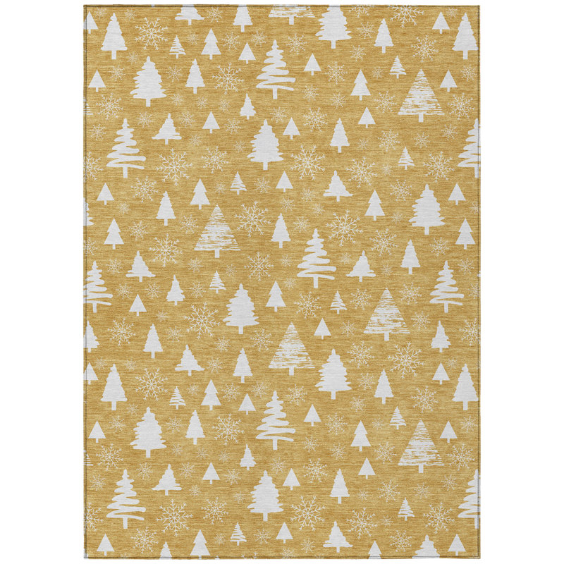 Machine Washable Indoor/Outdoor Christmas Tree Xhevrie Gold Rug, Rectangle 2'6" x 3'10"