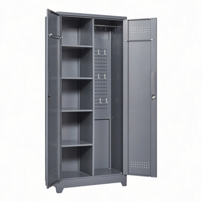 Metal Lockers, Cleaning Tool Cabinets With Locking Doors, High Broom Tool Storage Cabinets, Adjustable Shelves, Large Cabinets For Kitchens, Offices, Shops.(72.8")