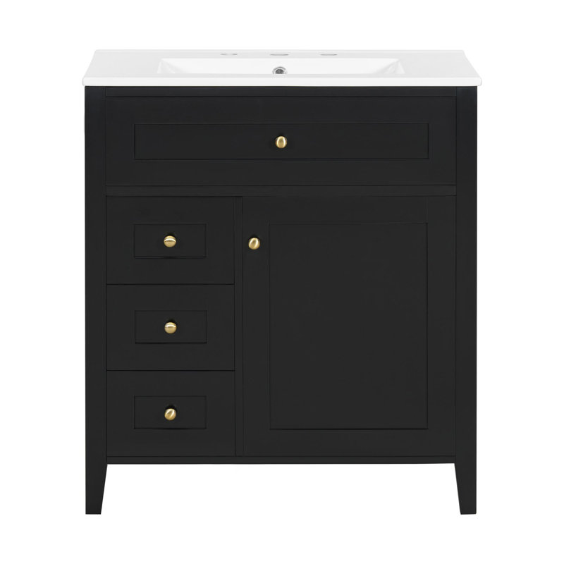 Meuble-lavabo compact et moderne, Doré, Noir