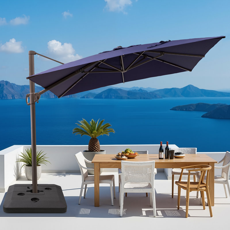 11' X 9' Rectangular Cantilever Umbrella, Base Included, Navy Blue