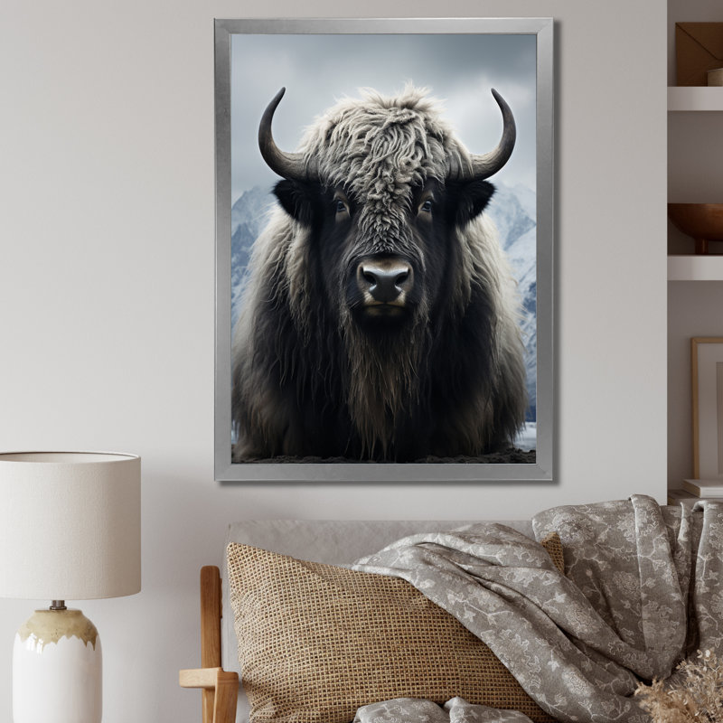 Portrait de yaks noir et blanc III, reproduction d'art sur toile, H 32 po x l 16 po x P 1 po, Argent