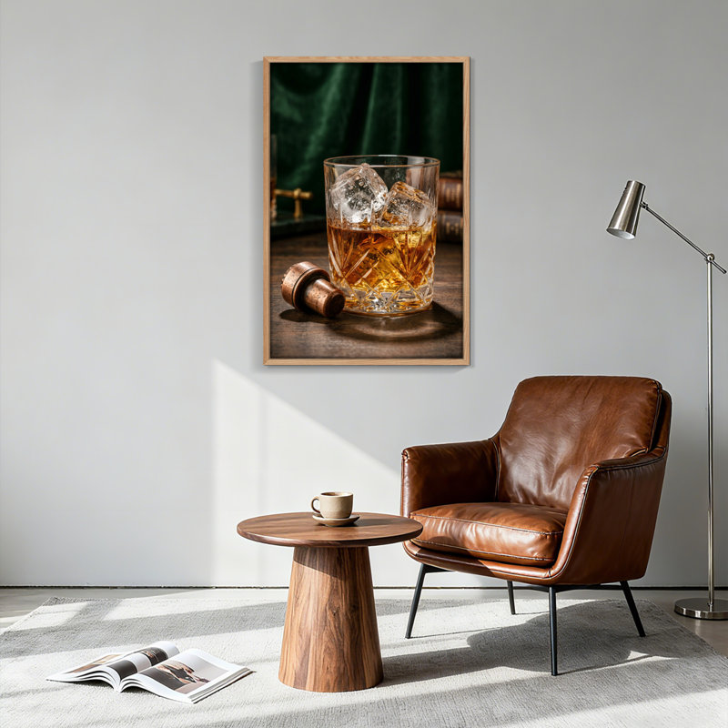 Ensemble de 1 tableau sur toile représentant un verre à whisky, H 36 po x l 24 po, Naturel