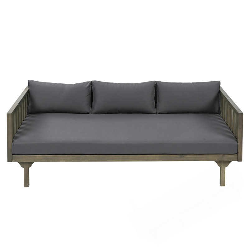 Acacia Wood 3 Seater Daybed With Slat Paneling And Water-Resistant Cushions For Outdoor Use, Gray, Gray