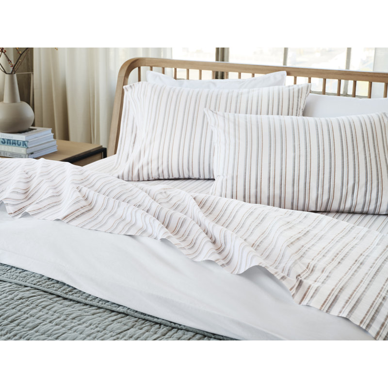 Organic Crinkled Percale Pillowcase, King Pillowcase, Surf Stripe