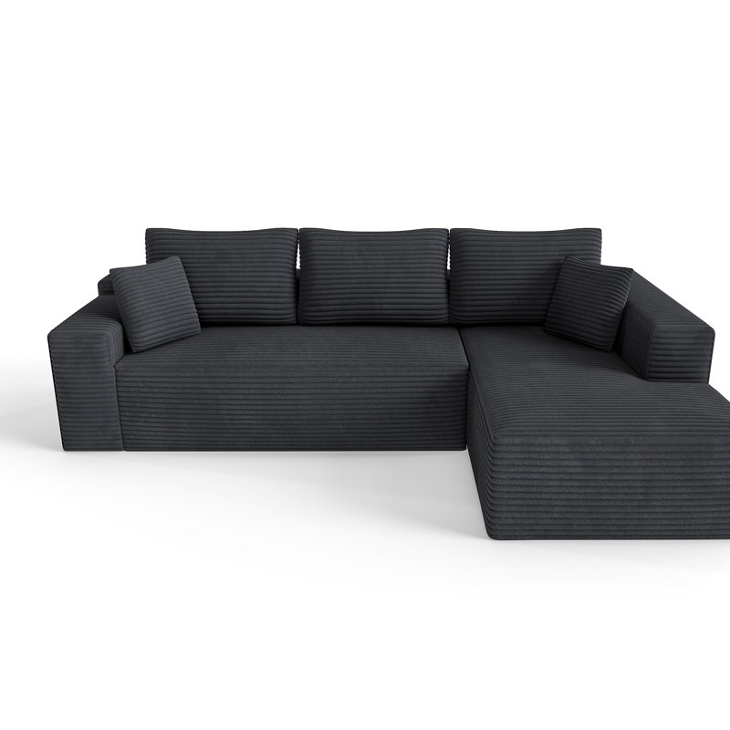 104ʺ Right-Facing 2-Piece Corduroy Sectional Sofa with Chaise – Modern L-Shape, Gray Upholstery, Right Hand Facing