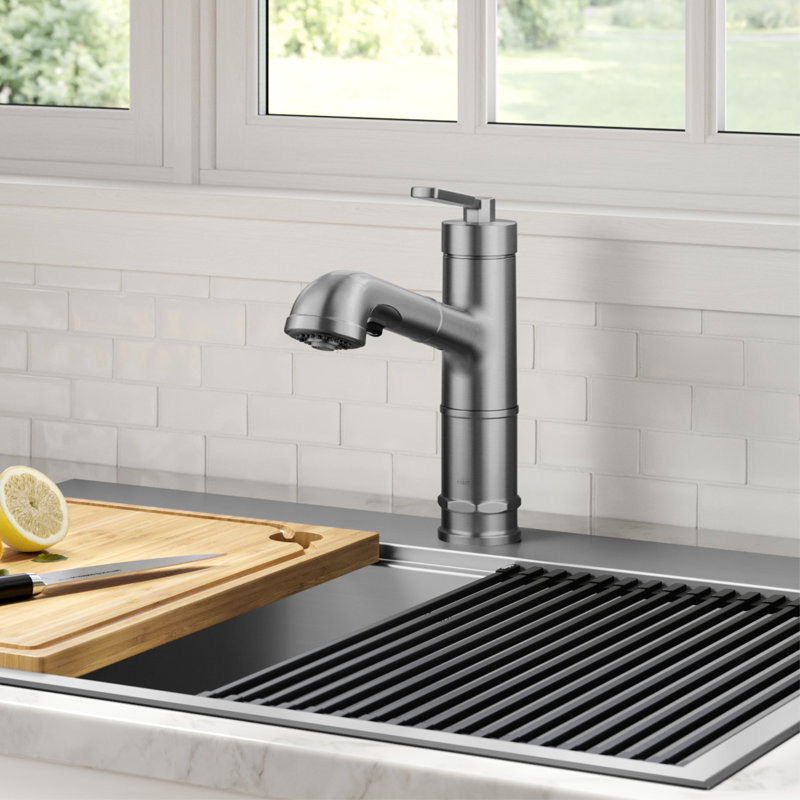 Allyn Pull-Out Single Handle Kitchen Faucet, Silver