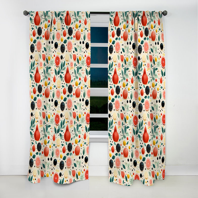 Motif de fruits pastel Midcentury - Rideau Mid-Century - Rideau occultant géométrique - 1 panneau, L 52 po x L 90 po