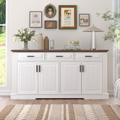 63" Fluted Sideboard Buffet Cabinet With Storage And Drawers, Coffee Bar, White Kitchen Console Table | Gift Idea
