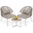 3pcs Pe Wicker Patio Bistro Set With Zippered Cushions, Wood-grain Tabletop-1994772098