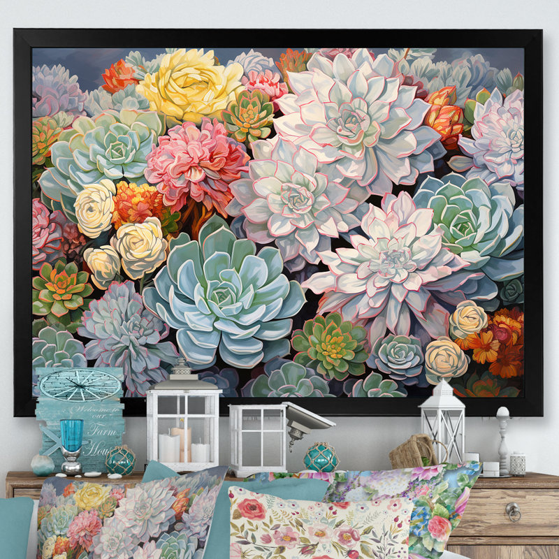 Breloque succulente bleue, H 34 po x l 44 po x P 1,5 po, Cadre simple noir