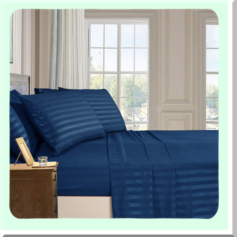Sapphire Blue Luxury Dobby Stripe Microfiber Bedding Set - 1500 Thread Count Softness, Wrinkle & Fade Resistant - Queen Size 6-Piece Set