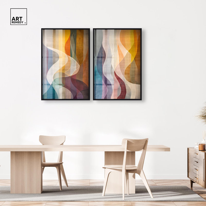 "Lucid Harmony", ensemble abstrait, "Shadowbox", décoration murale colorée par Art Remedy, cadre noir, 30 x 45, Cadre noir