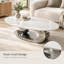 Table basse ovale en faux marbre de 125 cm avec base en acier inoxydable pour salon