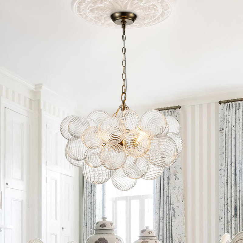 Mahood 3-Light Twisted Ribbed Glass Bubble Globe Chandelier Sputnik Ceiling Light, Brass