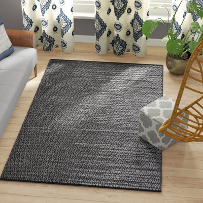 Exley Vintage Leather Hand Woven Leather/Cotton Geometric Rug in Grey