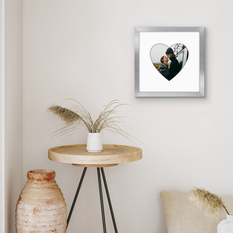 Cadre photo avec tapis en forme de cœur - idéal pour toute pièce, salon, dortoir, Silver, 6 po x 6 po