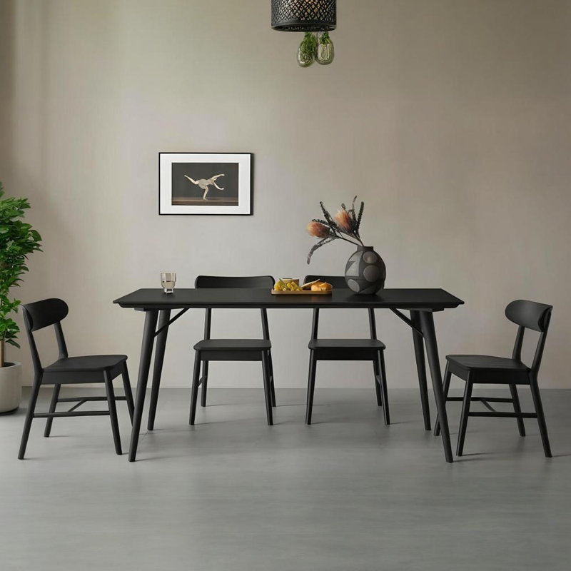 Ensemble de salle à manger moderne en ardoise minimaliste, Noir, noir, noir, noir, H 29,6 po x l 31,5 po x L 63 po