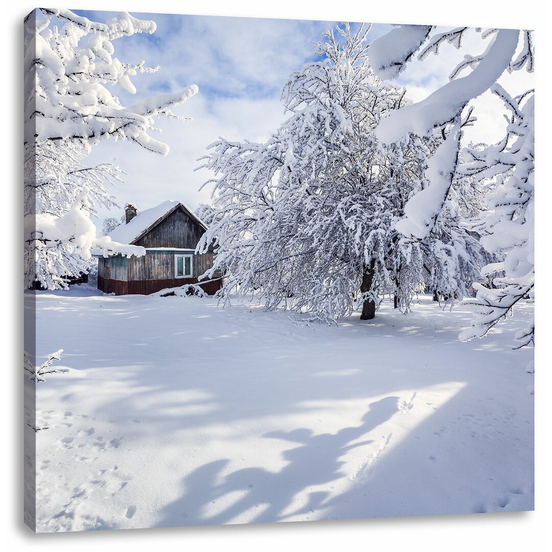 Leinwandbild Winterlandschaft mit Hütte