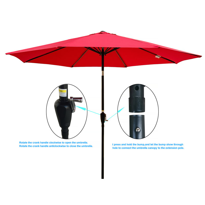Outdoor Patio Umbrella 10FT(3M) WITHOUT FLAP ,8Pcs Ribs,With Tilt ,With Crank,Without Base,Pole Size 38Mm(1.49Inch)