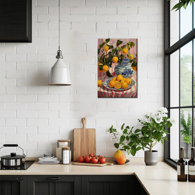  Décoration murale en toile citron, photos de cuisine rustique pour le mur, peinture d'art fruitier vibrant, impressions d'art rétro de charme pour la cuisine de la salle à manger, 12 x 16 pouces