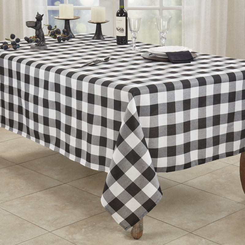 Black Buffalo Plaid Cotton Blend Tablecloth, 70" Rectangle