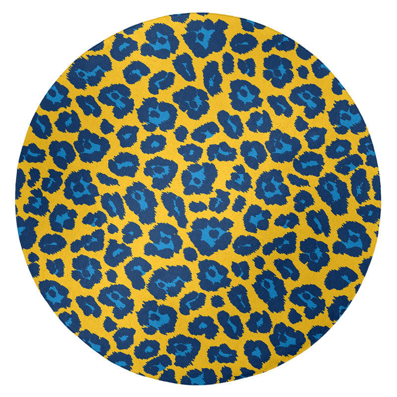 Imprimé animalier jaune/bleu Tapis décoratif, Rond 5 pi