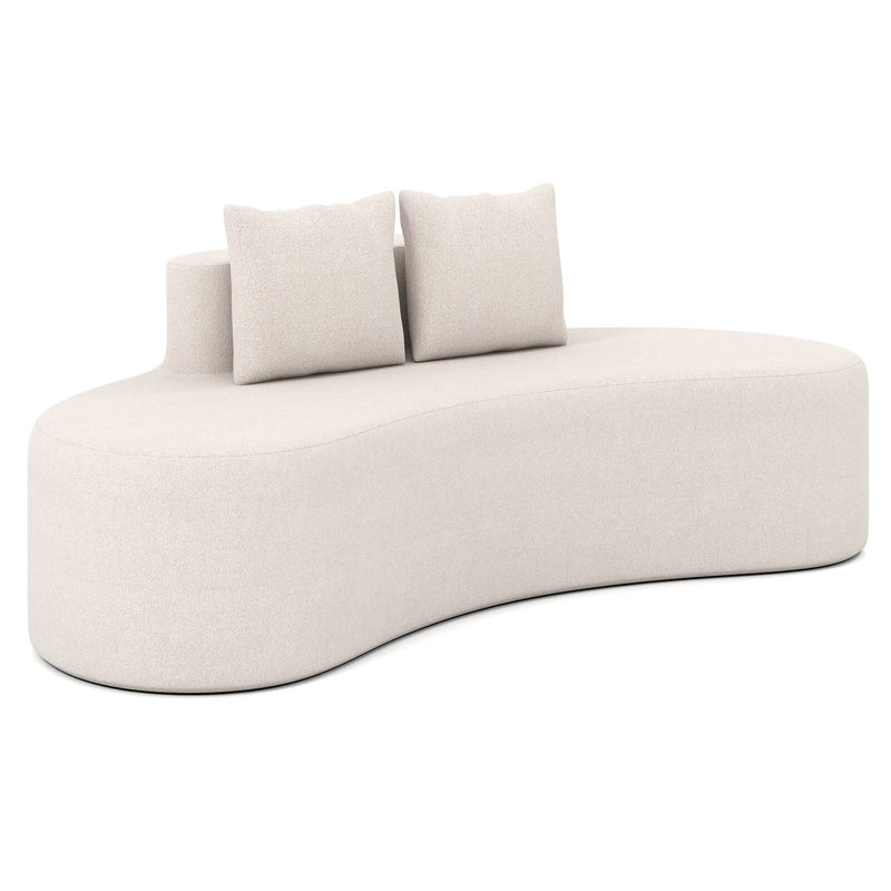 78.5" Sofa Couch Upholstered Curved Sofa with 2 Cozy Pillows Low Backrest Beige Beige, Beige