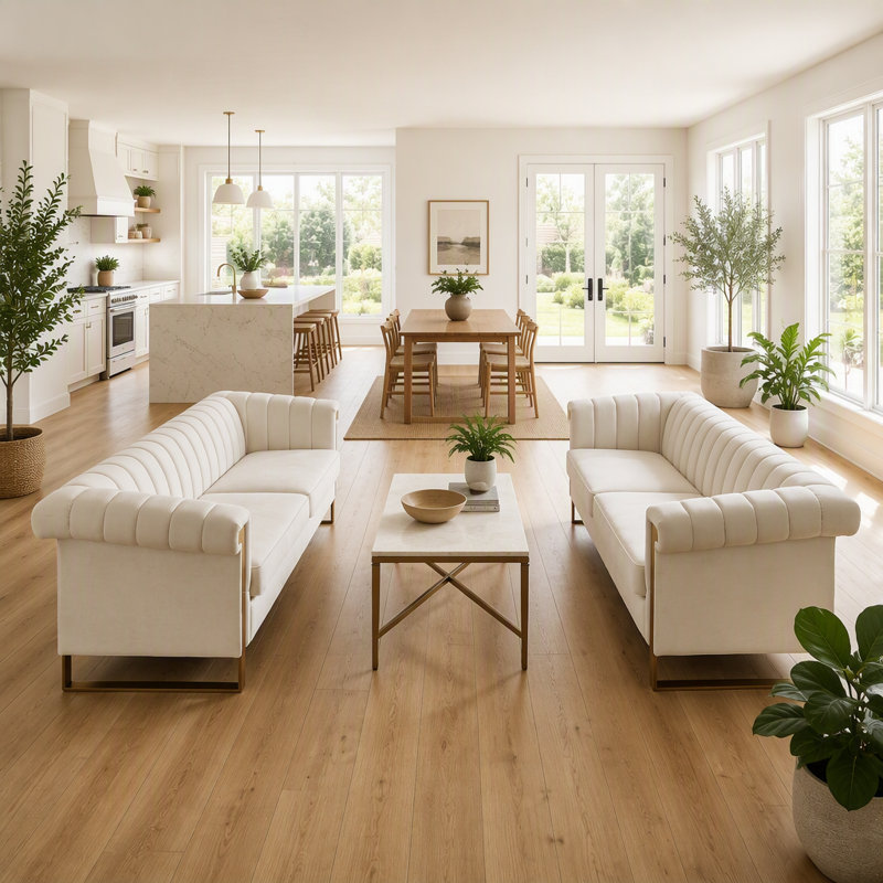 Ensemble de canapés 2 pièces en velours, canapé de salon luxueux avec pieds en acier inoxydable doré, canapé de style Chesterfield capitonné avec dossier capitonné et assise profonde
