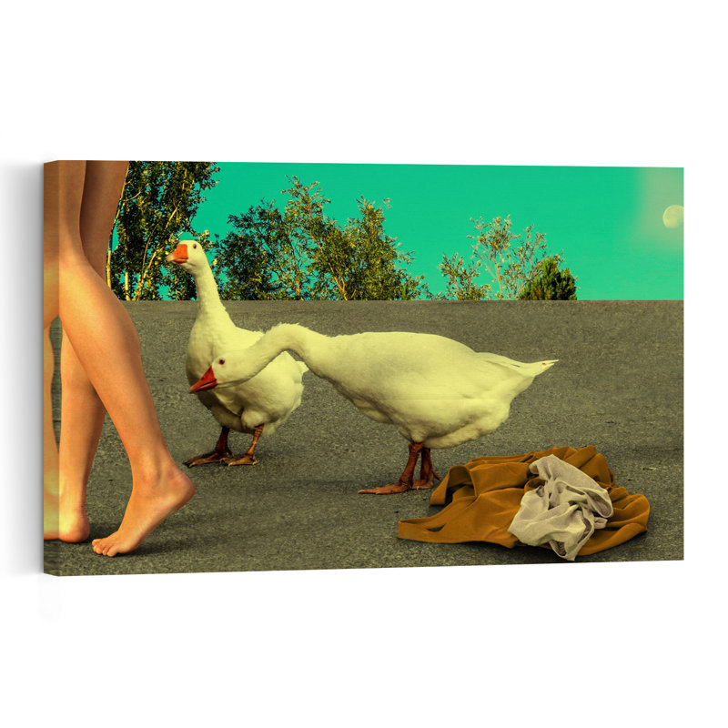 Surreal Bare Feet And Geese Surreal Whimsical Abstract Bird Goose Landscape Nature Wall Art Print by Bruno Anselmi - Print