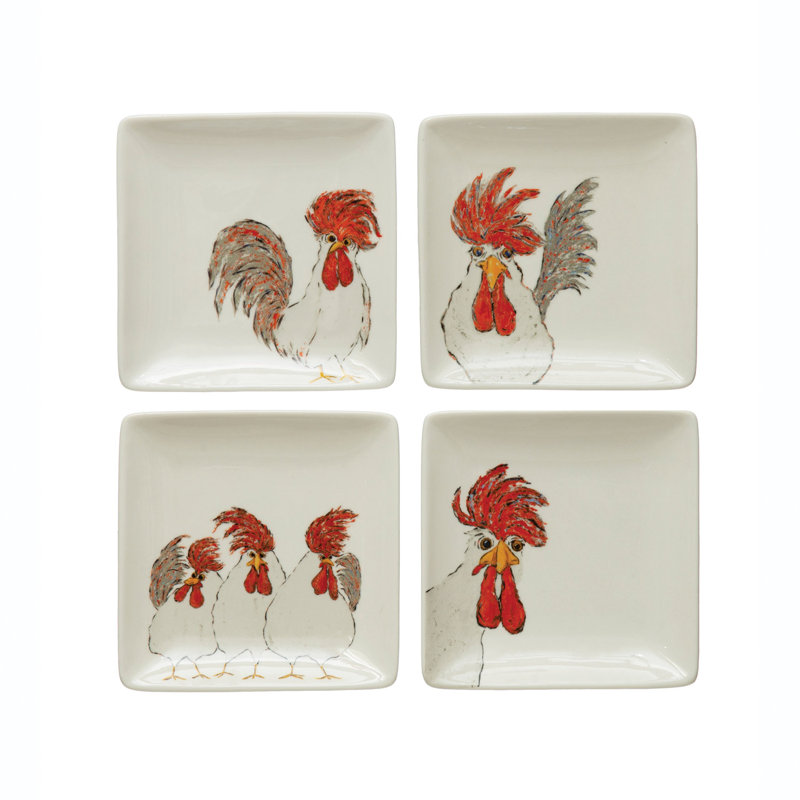 Stoneware Plate With Chicken, Set Of 4 Styles