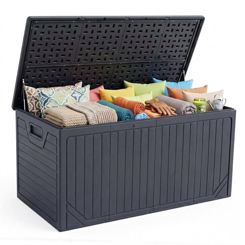 Coffret de rangement extérieur Jaxenor 330 gallons, très grand coffre de rangement étanche en résine pour coussins de terrasse, outils de jardin, accessoires de piscine et mobilier de jardin, noir