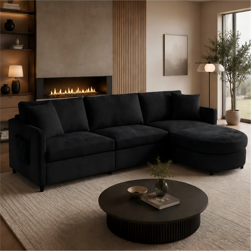 107 Inch Modular Sectional Sofa With Reversible Chaise Ottoman And Storage Pockets