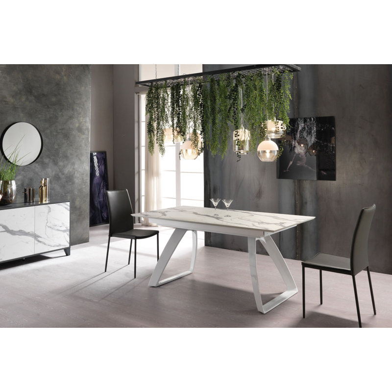 Tilbury Extendable Metal Base Dining Table, White, Calacatta Marble