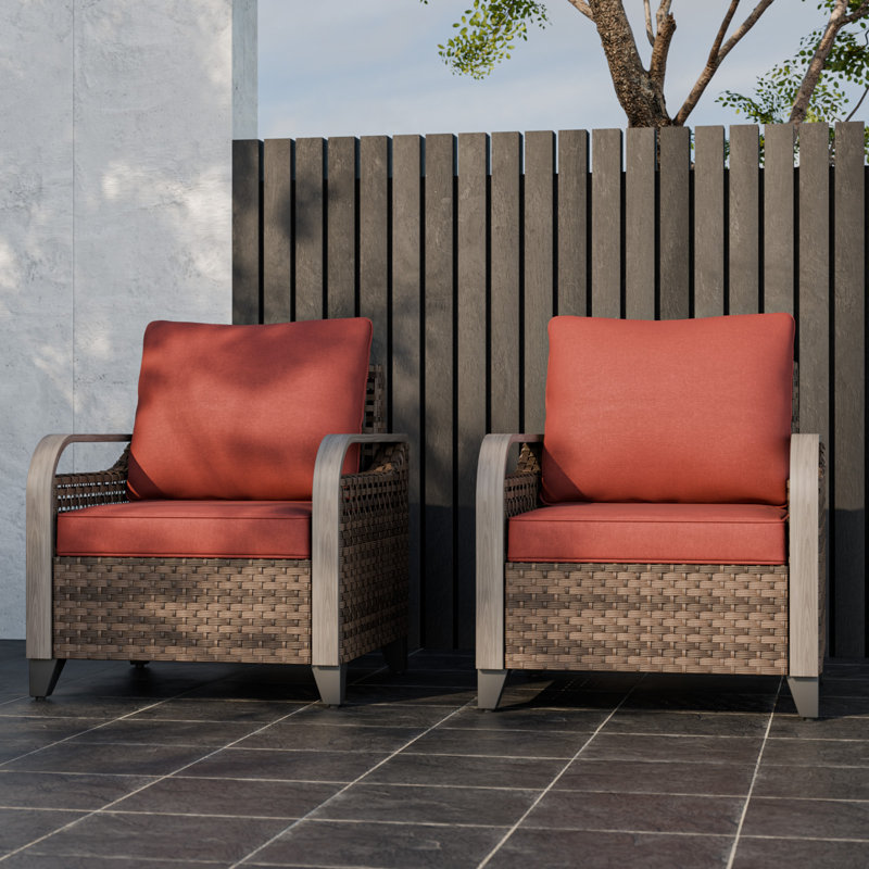 Wicker Outdoor Lounge Chair,Patio Club Chair, Red